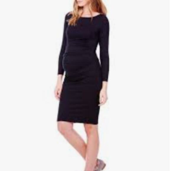 NWT INGRID AND ISABEL Black Ruched Maternity Dress Large - Picture 1 of 7